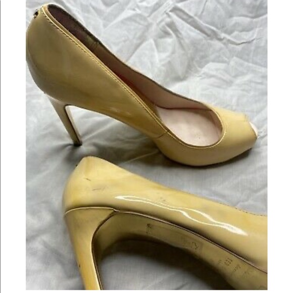 Ted Baker Nude/ Beige Patent Leather Peep Toe Platform High Heels - Picture 6 of 12